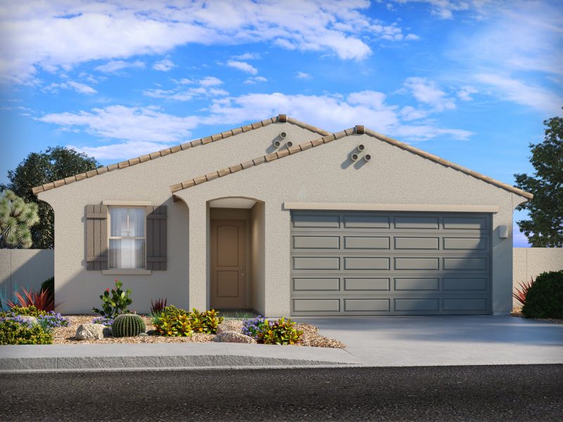 Representative exterior photo of a completed home built from the Garnet by Meritage Homes in Las Patrias at Star Valley Phase III - Premier Series, Tucson, AZ (Image 1).