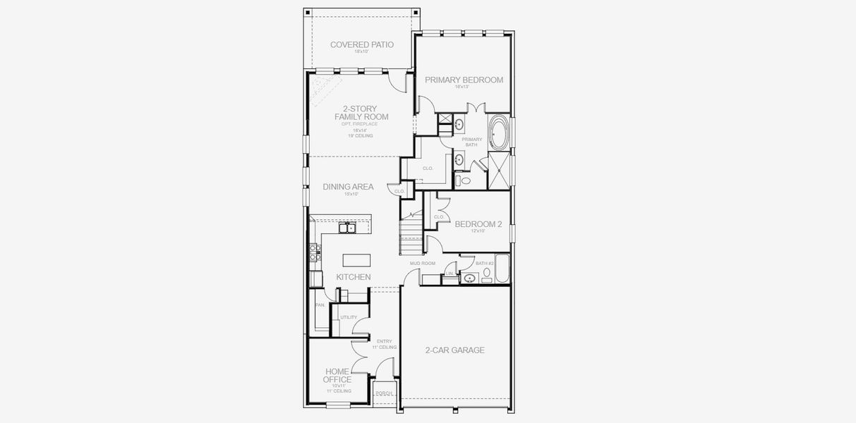 2D floor plan layout for the 2426W by Perry Homes in Lariat 45', Liberty Hill, TX (Image 4). 2D floor plan layout for the 2426W by Perry Homes in Lariat 45', Liberty Hill, TX (Image 4).