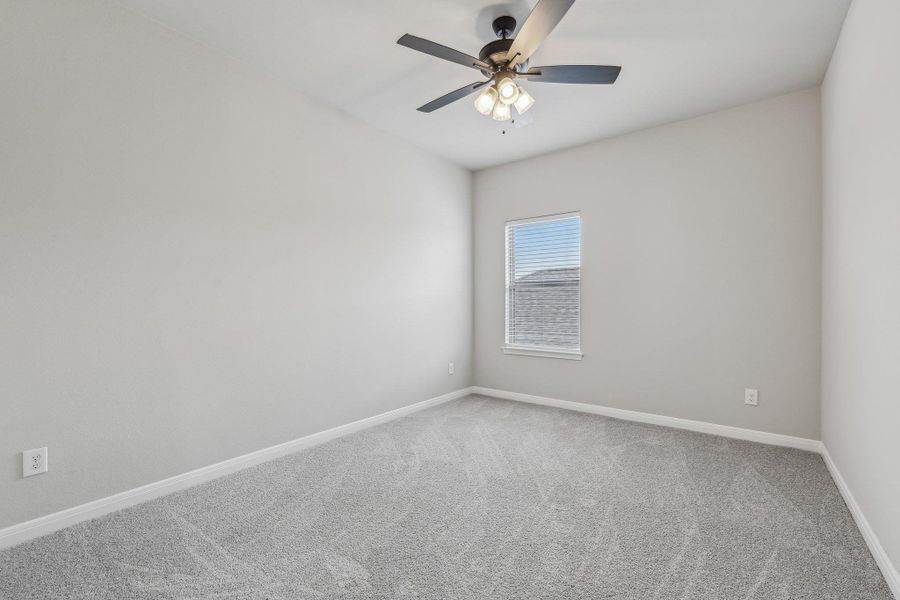 Spare room featuring carpet, ceiling fan, and baseboards Spare room featuring carpet, ceiling fan, and baseboards