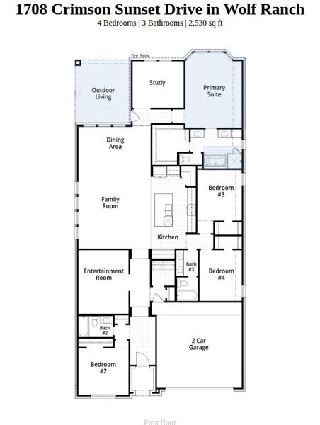 2D floor plan layout of this home in Wolf Ranch, Georgetown, TX (Image 4).