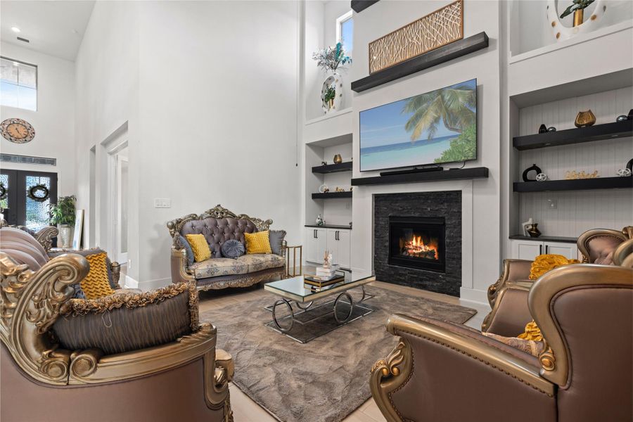 Living room with built-in shelves and cabinet Living room with built-in shelves and cabinet