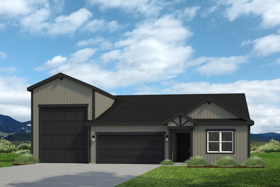 Front exterior of a new home in Hudson Hills, Hudson, CO, highlighting curb appeal (Image 2). Front exterior of a new home in Hudson Hills, Hudson, CO, highlighting curb appeal (Image 2).