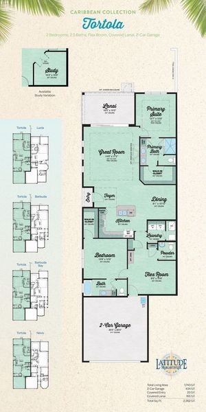 2D floor plan layout for the Tortola by Minto Communities in Latitude Margaritaville Watersound, Panama City Beach, FL (Image 3).