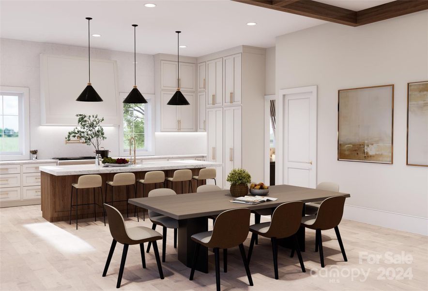 Dining area flowing into expansive kitchen - perfect for entertaining