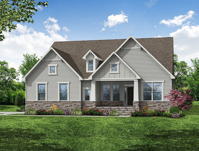 Representative exterior photo of a completed home built from the Edgefield by Eastwood Homes in The Enclave at Hidden Lake - 55+ Community, Youngsville, NC (Image 5). Representative exterior photo of a completed home built from the Edgefield by Eastwood Homes in The Enclave at Hidden Lake - 55+ Community, Youngsville, NC (Image 5).