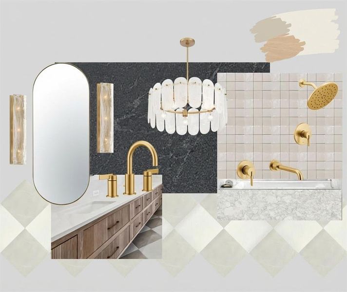 Rendering- primary quartz surround tub concept & vanity concept Rendering- primary quartz surround tub concept & vanity concept