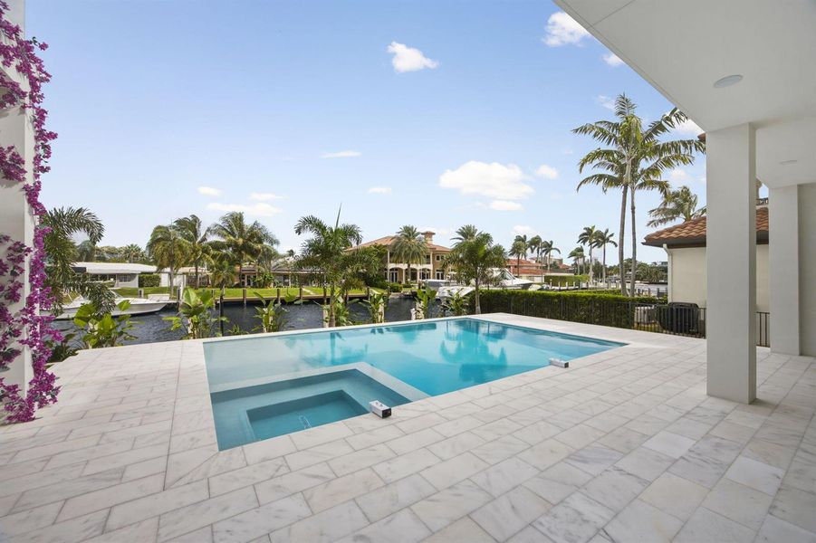 Backyard rear patio look out at pool wat Backyard rear patio look out at pool wat
