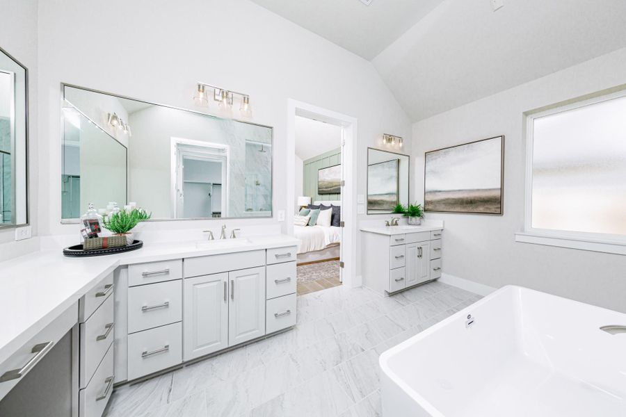 Furnished interior view inside a new home in Ellwood: Prestige Collection, Iowa Colony (Image 4). Furnished interior view inside a new home in Ellwood: Prestige Collection, Iowa Colony (Image 4).