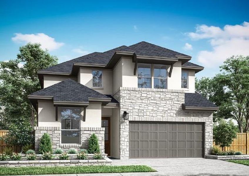 Front exterior of a new home in Woodson’s Reserve, Spring, TX, highlighting curb appeal (Image 1). Front exterior of a new home in Woodson’s Reserve, Spring, TX, highlighting curb appeal (Image 1).