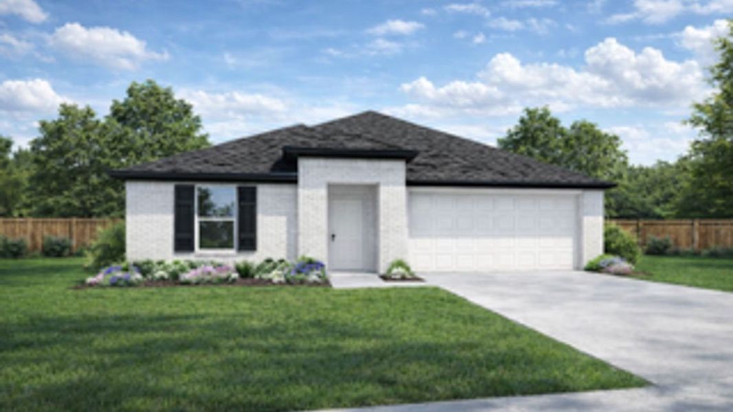 Front exterior of a new home in Mill Creek, Magnolia, TX, highlighting curb appeal (Image 1). Front exterior of a new home in Mill Creek, Magnolia, TX, highlighting curb appeal (Image 1).