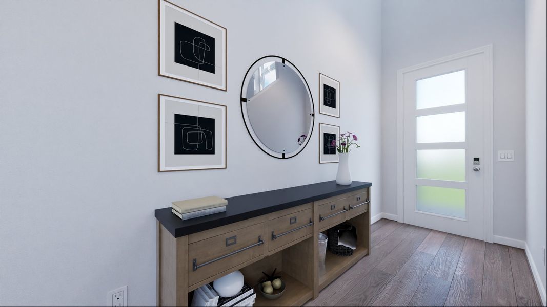 Representative furnished interior of a home built from the Dominic by New Home Co. in The Villas Collection at Novel, Austin (Image 3).