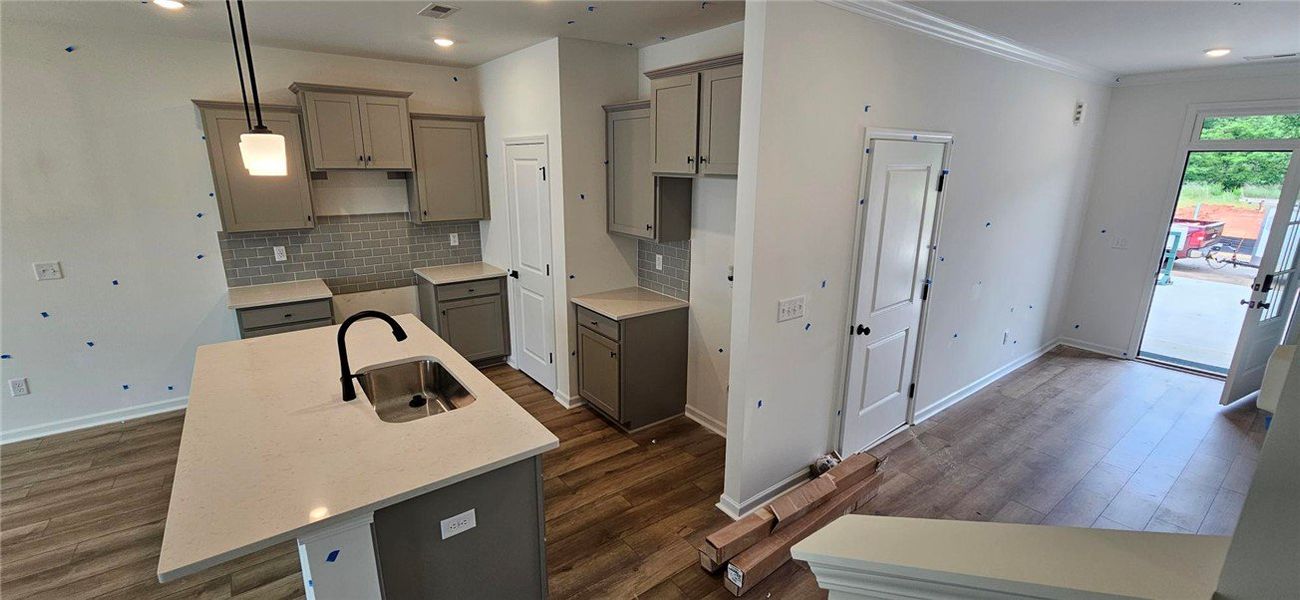 This newly constructed kitchen features a large is