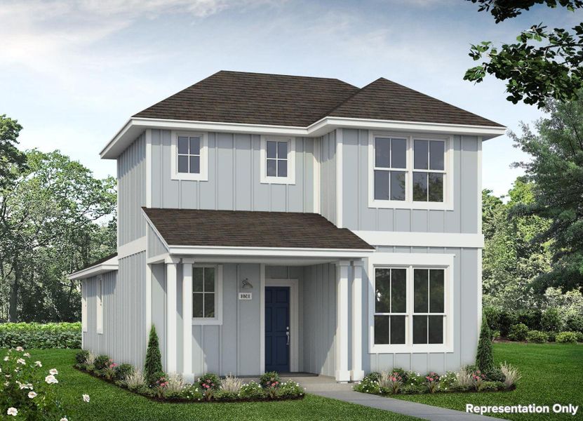 Front exterior of a new home in Harvest Ridge, Elgin, TX, highlighting curb appeal (Image 1). Front exterior of a new home in Harvest Ridge, Elgin, TX, highlighting curb appeal (Image 1).