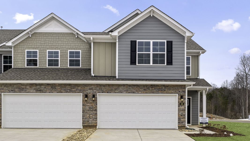 Front exterior of a new home in The Meadows at Kinsley, Jamestown, NC, highlighting curb appeal (Image 1). Front exterior of a new home in The Meadows at Kinsley, Jamestown, NC, highlighting curb appeal (Image 1).