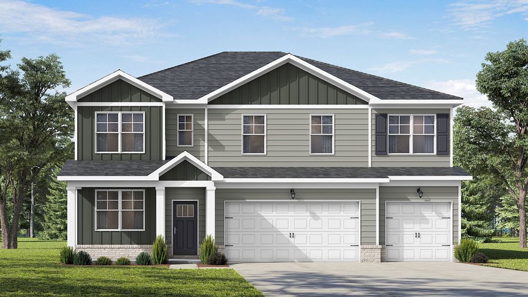 Representative exterior photo of a completed home built from the Emerson by D.R. Horton in Jackson Landing, Jefferson, GA (Image 1). Representative exterior photo of a completed home built from the Emerson by D.R. Horton in Jackson Landing, Jefferson, GA (Image 1).