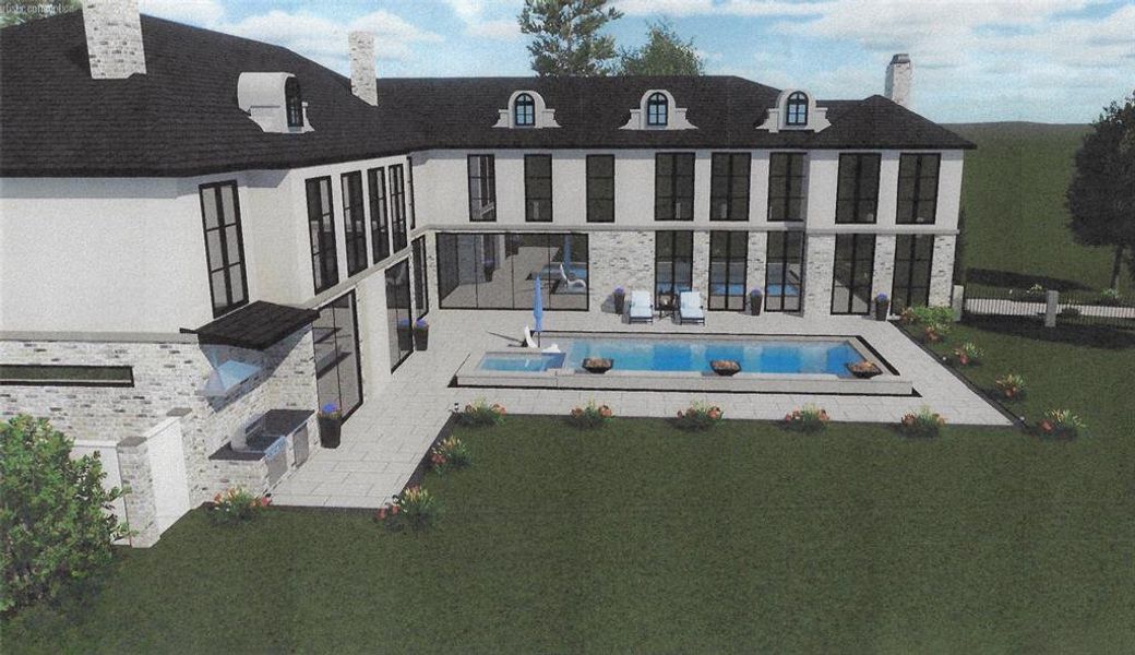 Exterior of house featuring large yard, pool and BBQ area. Exterior of house featuring large yard, pool and BBQ area.