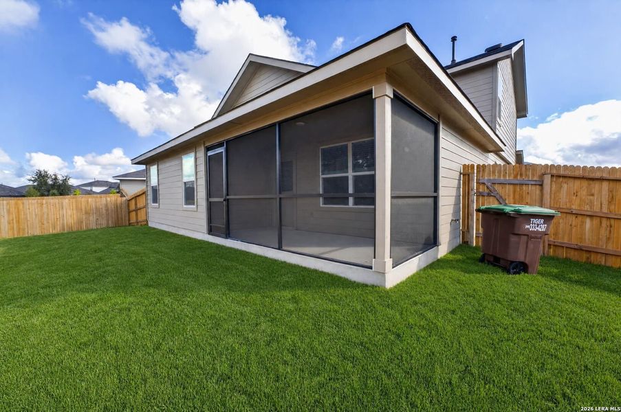 Exterior details and patio area of a home in Riverstone at Westpointe, San Antonio (Image 36).