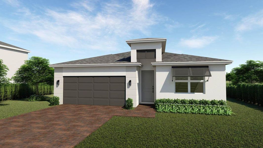 Front exterior of a new home in Twin Oaks, Stuart, FL, highlighting curb appeal (Image 1).