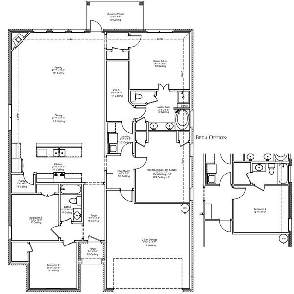 2D floor plan layout for the The Laurel by Avonley Homes in Greens Prairie Reserve, College Station, TX (Image 3).