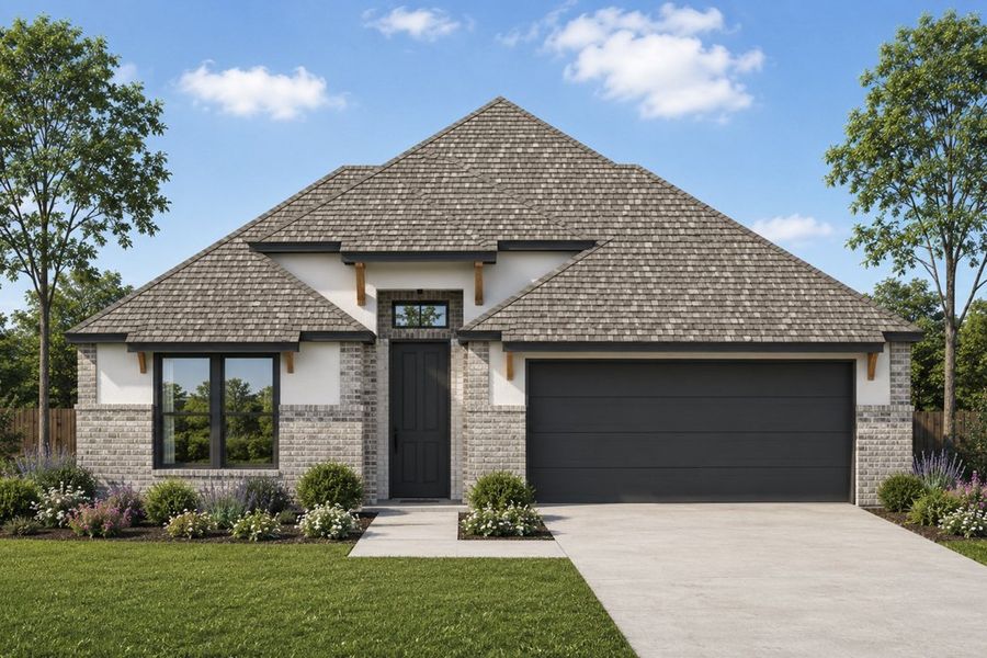 Front exterior of a new home in Hickory Hill, Sherman, TX, highlighting curb appeal (Image 1). Front exterior of a new home in Hickory Hill, Sherman, TX, highlighting curb appeal (Image 1).