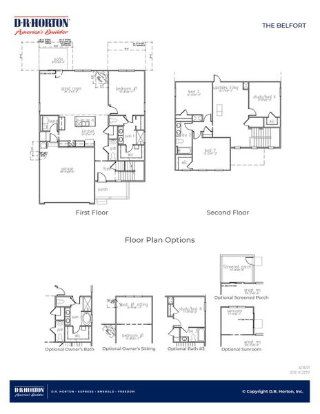 2D floor plan layout for the BELFORT by D.R. Horton in Founders Corner, Summerville, SC (Image 3).