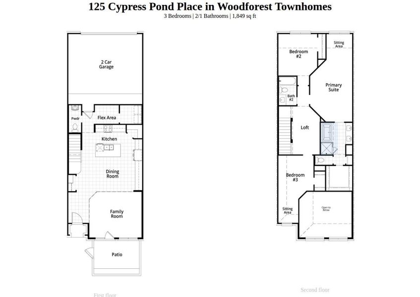 2D floor plan layout of this home in Woodforest Townhomes, Montgomery, TX (Image 2). 2D floor plan layout of this home in Woodforest Townhomes, Montgomery, TX (Image 2).