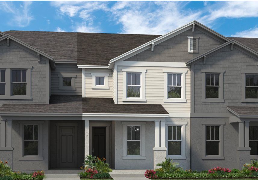Representative exterior photo of a completed home built from the Whitney by Rockwell Homes in Harvest at Ovation - Townhomes, Winter Garden, FL (Image 21). Representative exterior photo of a completed home built from the Whitney by Rockwell Homes in Harvest at Ovation - Townhomes, Winter Garden, FL (Image 21).