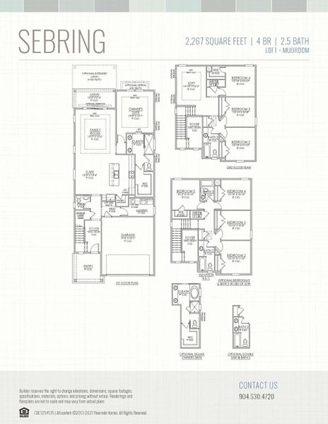 2D floor plan layout for the Sebring by Riverside Homes in Mariposa at EverRange, Jacksonville, FL (Image 5).