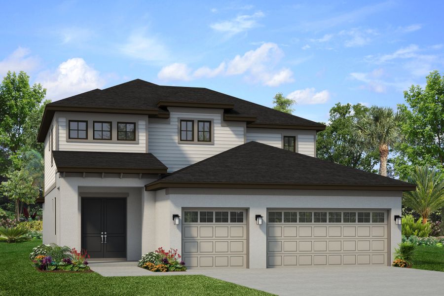 Representative exterior photo of a completed home built from the Kingsley by Park Square Residential in The Sanctuary at Seaire, Parrish, FL (Image 1). Representative exterior photo of a completed home built from the Kingsley by Park Square Residential in The Sanctuary at Seaire, Parrish, FL (Image 1).