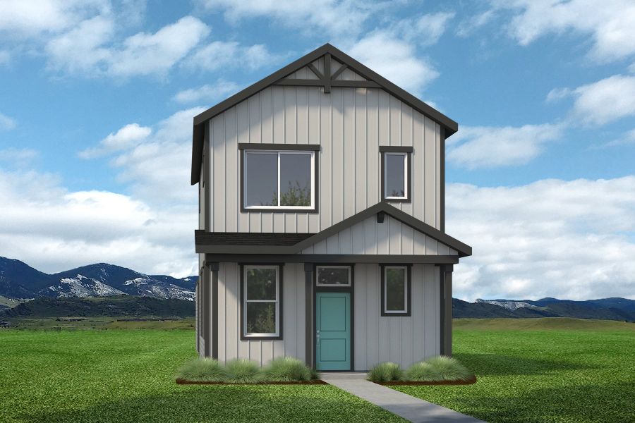 Front exterior of a new home in Liberty Draw, Evans, CO, highlighting curb appeal (Image 7).