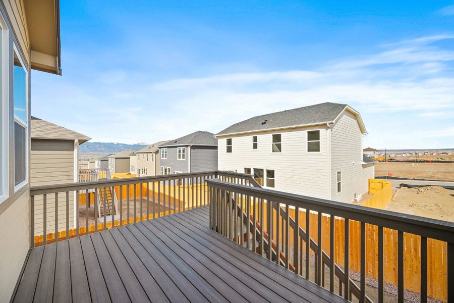 Exterior details and patio area of a home in Ridge at Lorson Ranch, Colorado Springs (Image 27).