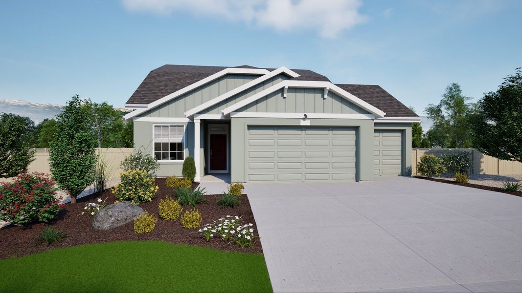 Front exterior of a new home in The Reserve at Green Valley Ranch, Aurora, CO, highlighting curb appeal (Image 1). Front exterior of a new home in The Reserve at Green Valley Ranch, Aurora, CO, highlighting curb appeal (Image 1).