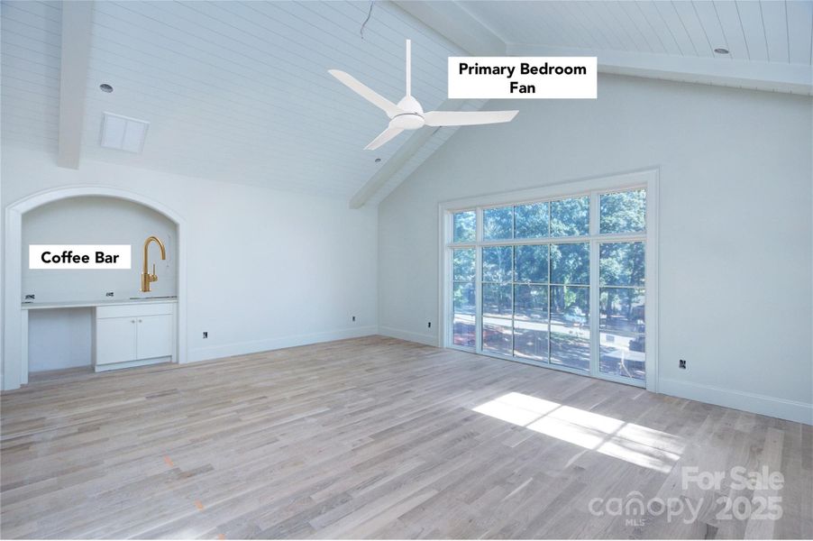 Primary bedroom with coffee bar and depiction of faucet Primary bedroom with coffee bar and depiction of faucet