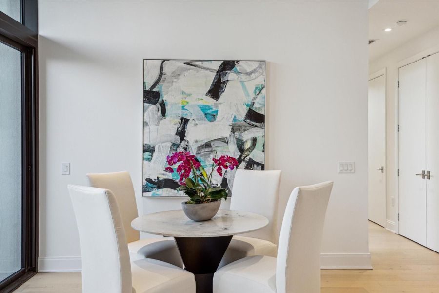 Dining and living spaces both have wonderful wall space for your favorite art or family photos.