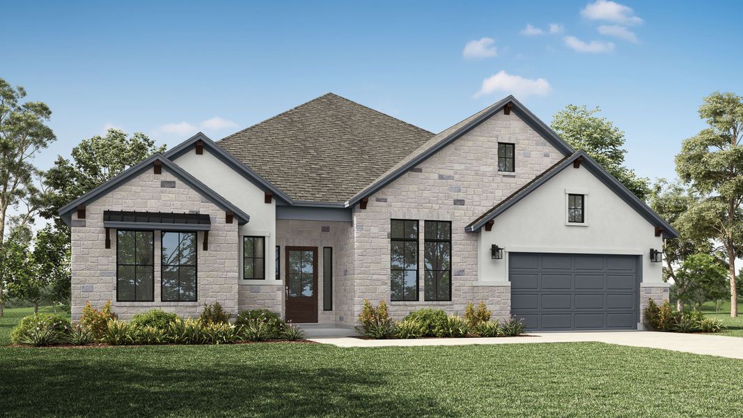 Representative exterior photo of a completed home built from the Elysia by Tri Pointe Homes in Noven, Leander, TX (Image 2). Representative exterior photo of a completed home built from the Elysia by Tri Pointe Homes in Noven, Leander, TX (Image 2).