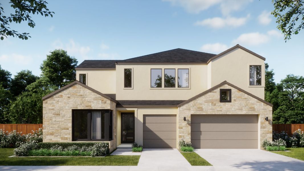 Representative exterior photo of a completed home built from the 5053 by Risewell Homes in Freedom at Anthem, Kyle, TX (Image 15). Representative exterior photo of a completed home built from the 5053 by Risewell Homes in Freedom at Anthem, Kyle, TX (Image 15).