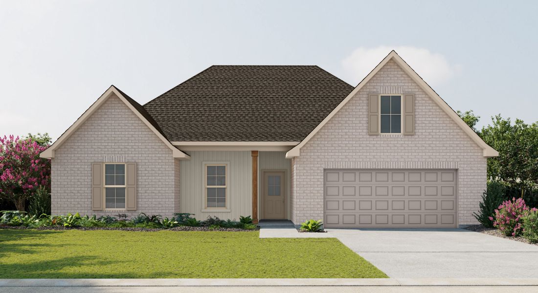 Front exterior of a new home in Houston Place, Crestview, FL, highlighting curb appeal (Image 1).