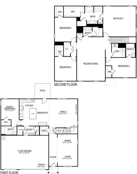 2D floor plan layout for the Mansfield by D.R. Horton in Grandview at Lanier, Dawsonville, GA (Image 3).
