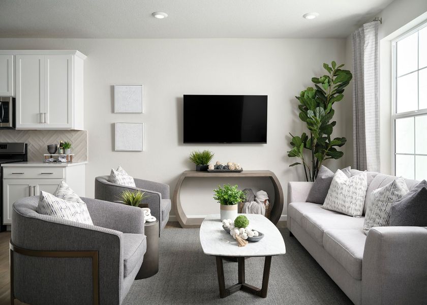 Representative furnished interior of a home built from the F by Tri Pointe Homes in Candelas Townhomes, Arvada (Image 4). Representative furnished interior of a home built from the F by Tri Pointe Homes in Candelas Townhomes, Arvada (Image 4).