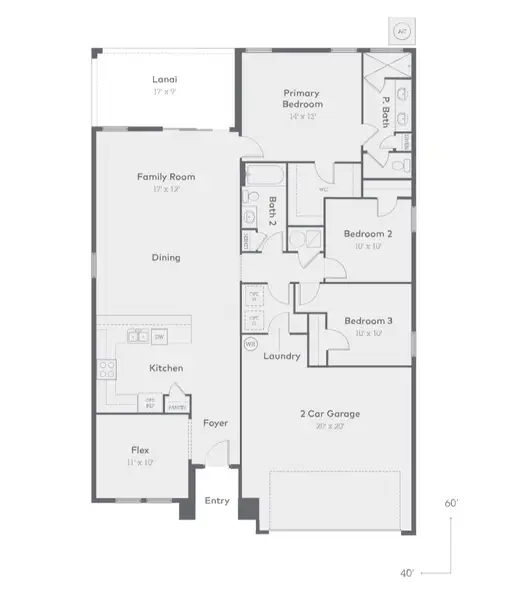 2D floor plan layout for the Monterey by Inland Homes in Avalon West, Spring Hill, FL (Image 3).