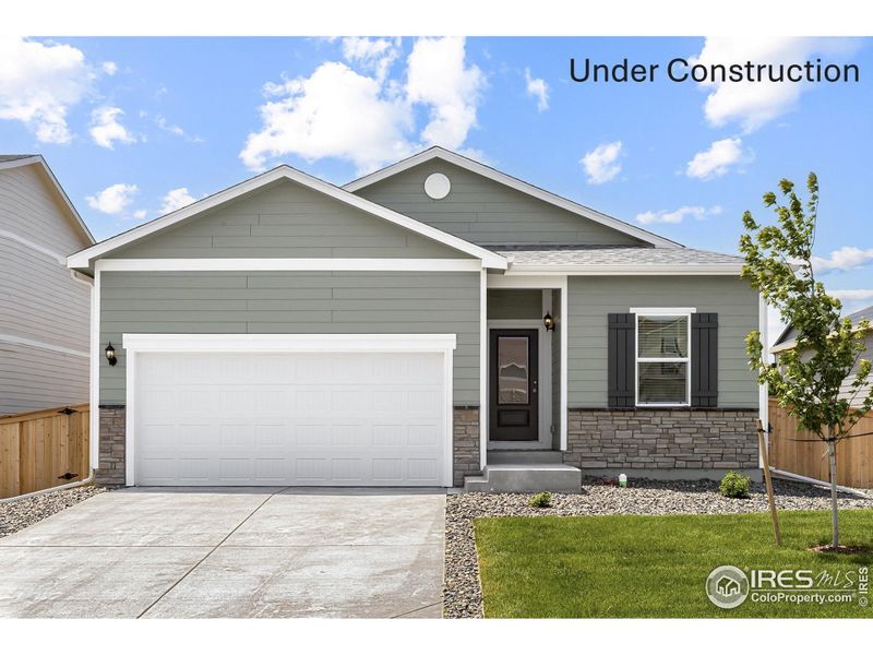 Front exterior of a new home in Hidden Valley Farm, Severance, CO, highlighting curb appeal (Image 1).