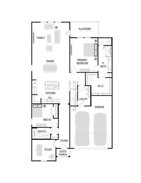 2D floor plan layout of this home in Tesoro at Chisholm Trail Ranch, Crowley, TX (Image 3).