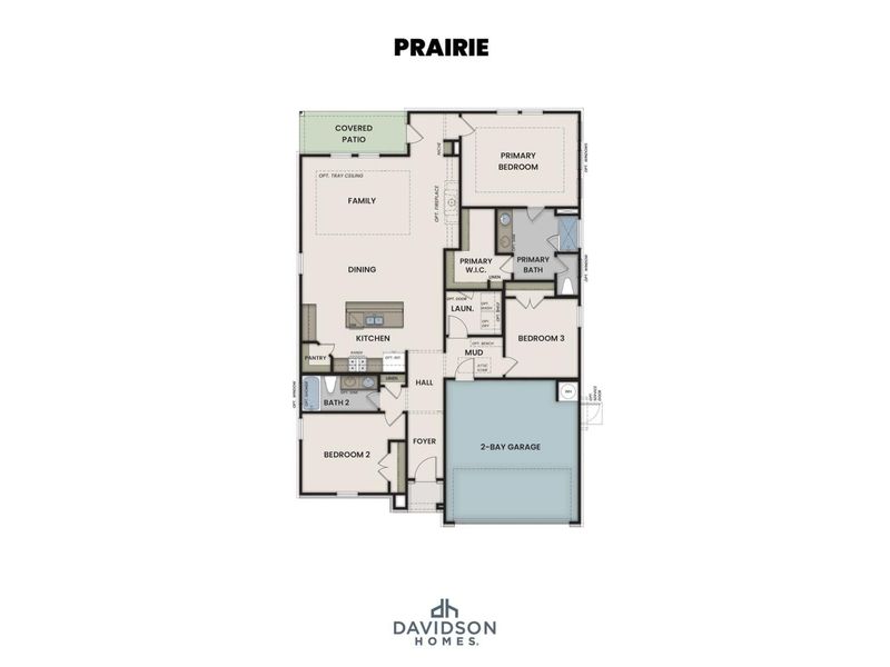 2D floor plan layout for the The Prairie B by Davidson Homes LLC in Woods Crossing, Gallatin, TN (Image 3).