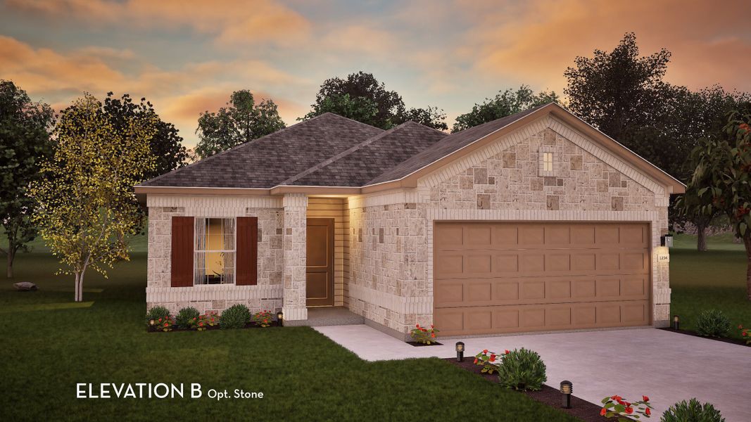 Representative exterior photo of a completed home built from the Comal by CastleRock Communities in Sunfield, Buda, TX (Image 19).