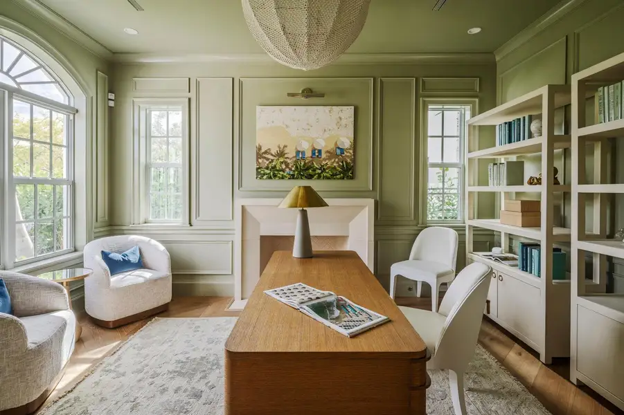 18 - Home office with sage green walls,