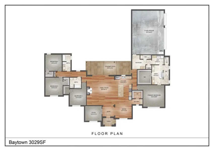 2D floor plan layout for the The Baytown by Kenmark Homes in Cotten Creek, Azle, TX (Image 4). 2D floor plan layout for the The Baytown by Kenmark Homes in Cotten Creek, Azle, TX (Image 4).