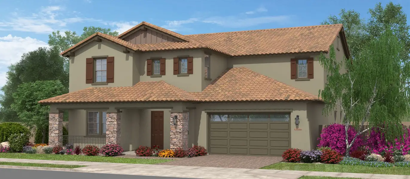 Representative exterior photo of a completed home built from the Drakes Bay by Fulton Homes in Sonoma Coast at Escalante, Surprise, AZ (Image 5). Representative exterior photo of a completed home built from the Drakes Bay by Fulton Homes in Sonoma Coast at Escalante, Surprise, AZ (Image 5).