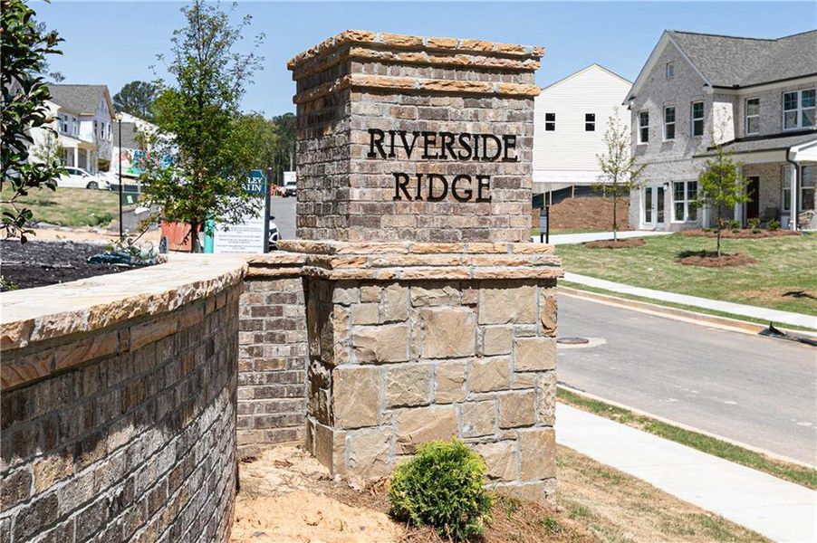 Front exterior of a new home in Riverside Ridge, Lawrenceville, GA, highlighting curb appeal (Image 23).