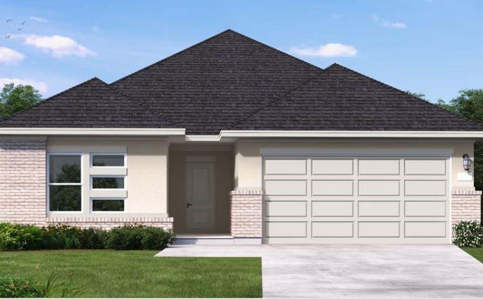 Front exterior of a new home in Arabella on the Prairie, Richmond, TX, highlighting curb appeal (Image 1).