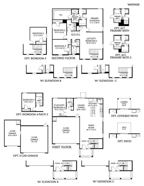 2D floor plan layout for the Wayfare - 19050 by Dream Finders Homes in Richburg Meadows, Richburg, SC (Image 3).